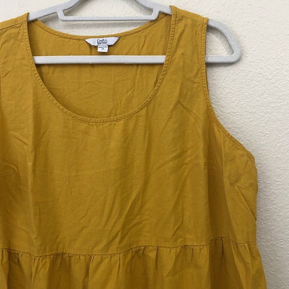 Croft & Barrow Dress Womens Size 2X Mustard Linen Blend Tiered Sleeveless Pocket - Picture 3 of 9